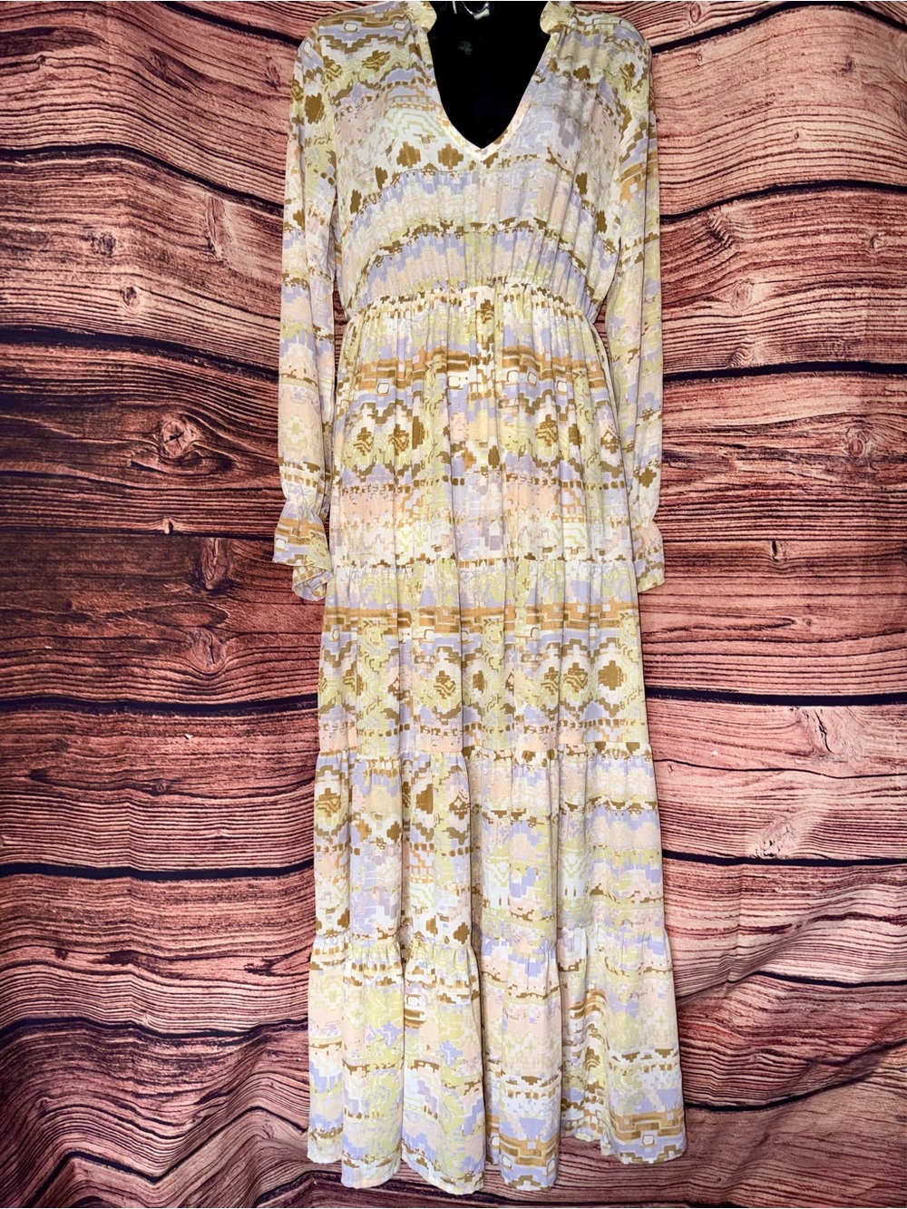 Shyanne Pastel Yellow and Lilac Boho Maxi Dress